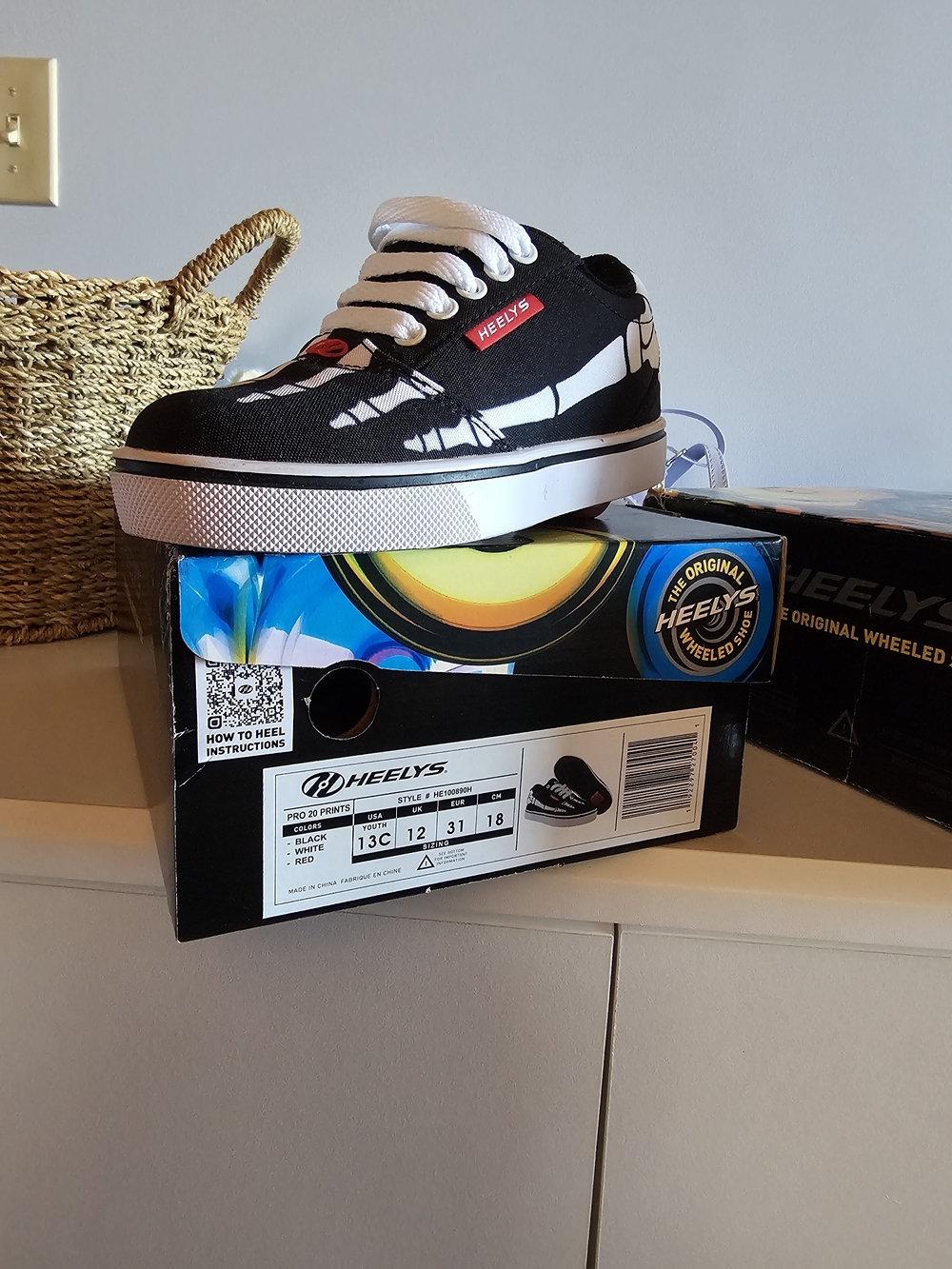 Heelys Black & White Canvas Skate Sneaker with Red Logo